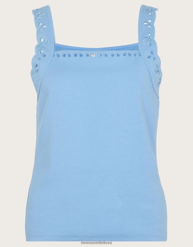 Monsoon džersis cutwork Cami viršutinė dalis moterys mėlyna apranga DPXBJ724