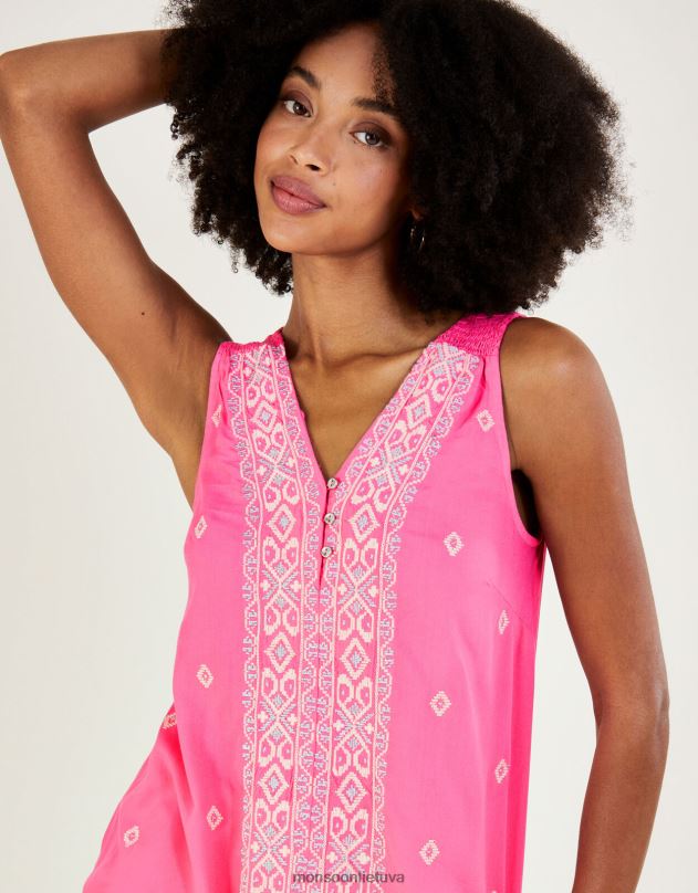 Monsoon išsiuvinėtas platus dirželis liemenės viršus moterys rožinis apranga DPXBJ1082