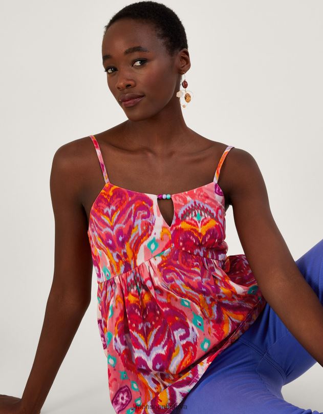 Monsoon ikat paisley spausdinti iškirpti Cami iš tvarios medvilnės moterys rožinis apranga DPXBJ909