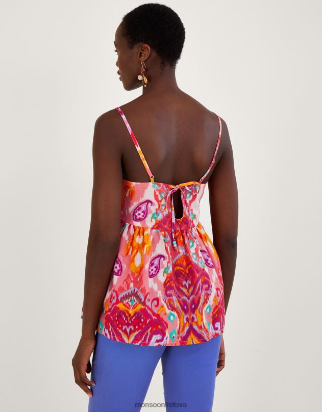 Monsoon ikat paisley spausdinti iškirpti Cami iš tvarios medvilnės moterys rožinis apranga DPXBJ909