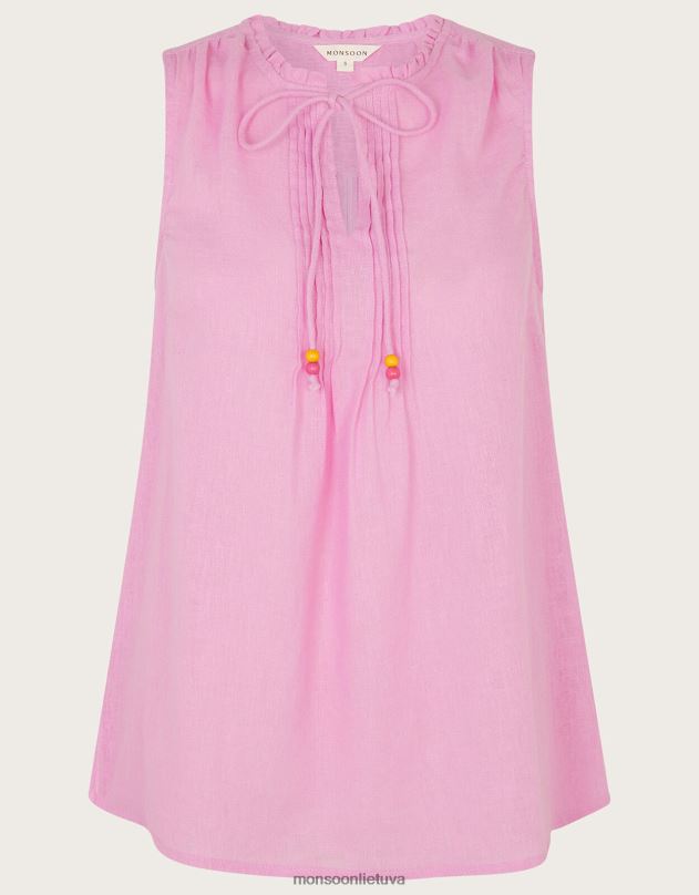 Monsoon lino mišinio ilgos linijos viršutinė juosta moterys rožinis apranga DPXBJ37