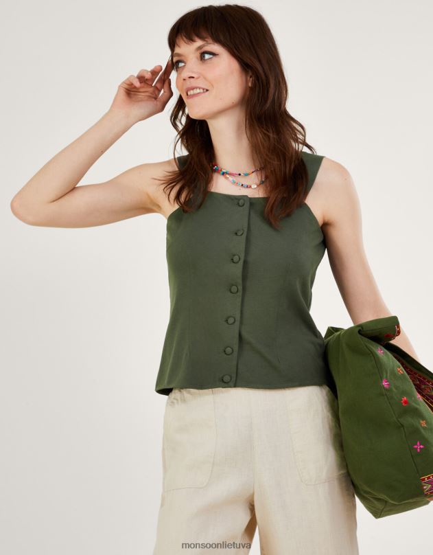 Monsoon mygtukas per kumštelį moterys žalia (chaki) apranga DPXBJ149