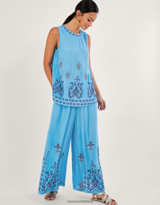 Monsoon siuvinėtas ekovero dėklas be rankovių moterys mėlyna apranga DPXBJ693