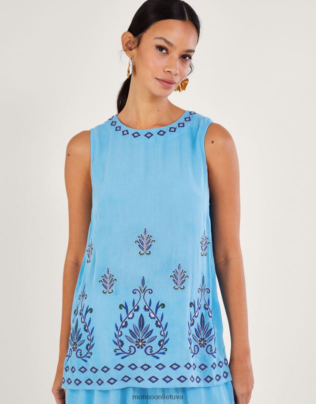 Monsoon siuvinėtas ekovero dėklas be rankovių moterys mėlyna apranga DPXBJ693