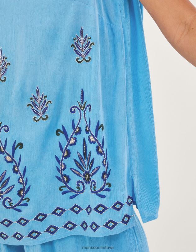 Monsoon siuvinėtas ekovero dėklas be rankovių moterys mėlyna apranga DPXBJ693