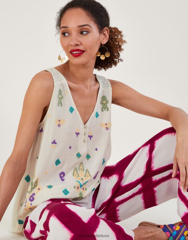 Monsoon siuvinėtas viršus be rankovių moterys baltas apranga DPXBJ185