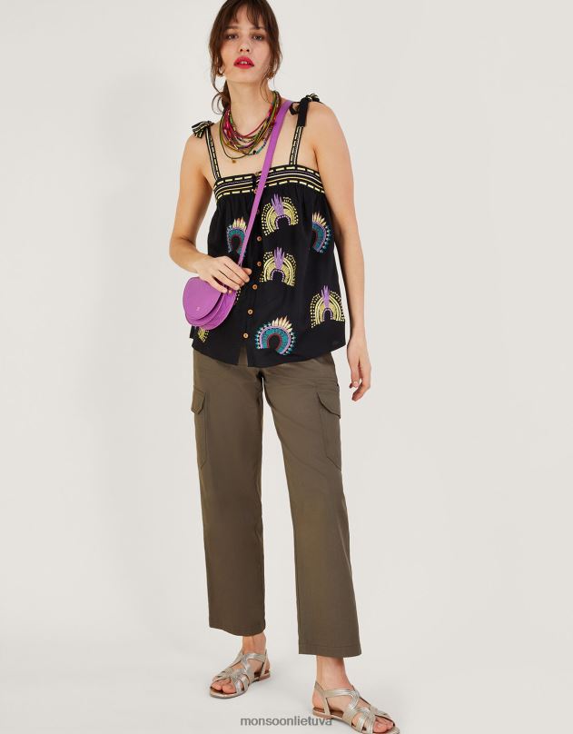 Monsoon siuvinėtas viršus be rankovių moterys juodas apranga DPXBJ634