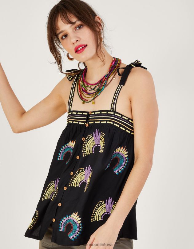 Monsoon siuvinėtas viršus be rankovių moterys juodas apranga DPXBJ634