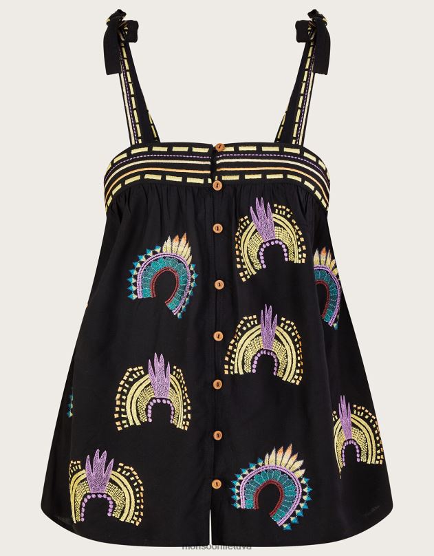 Monsoon siuvinėtas viršus be rankovių moterys juodas apranga DPXBJ634