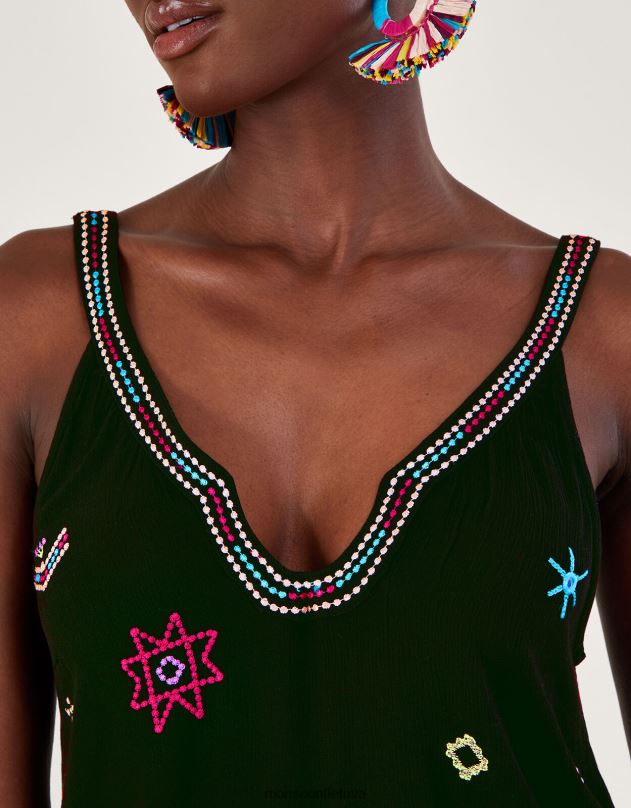 Monsoon siuvinėtu motyvu „Cami“ viršutinė dalis su lenzing ecovero moterys juodas apranga DPXBJ670