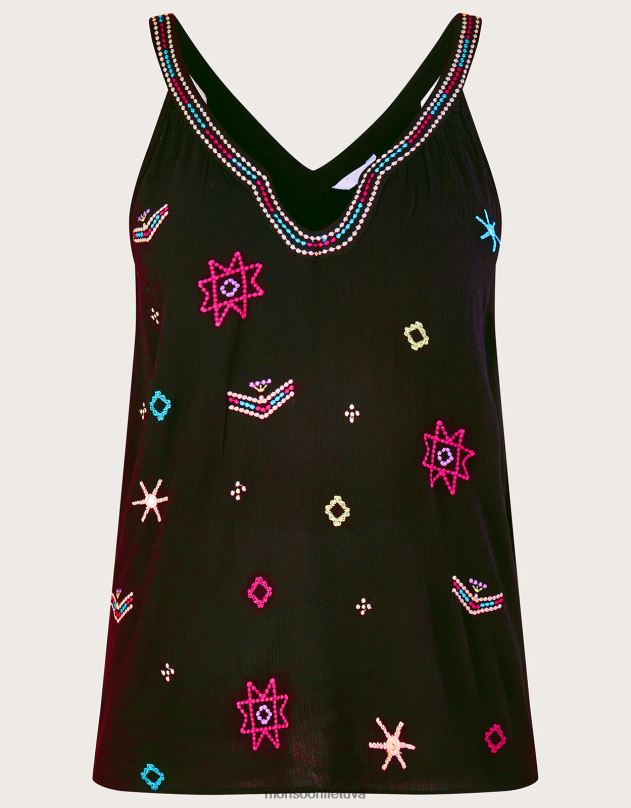 Monsoon siuvinėtu motyvu „Cami“ viršutinė dalis su lenzing ecovero moterys juodas apranga DPXBJ670