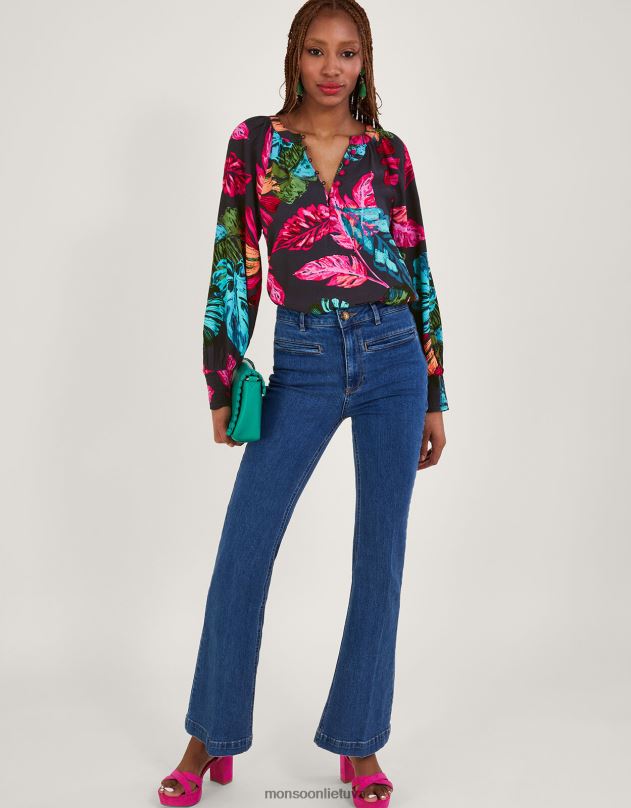 Monsoon Bria delno rašto palaidinė iš tvarios viskozės moterys mėlyna (vidurnaktis) apranga DPXBJ795