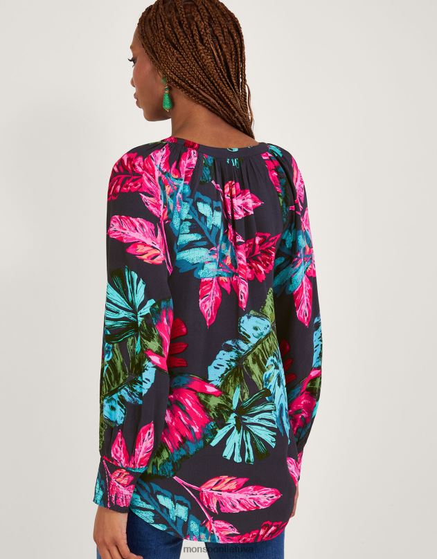 Monsoon Bria delno rašto palaidinė iš tvarios viskozės moterys mėlyna (vidurnaktis) apranga DPXBJ795