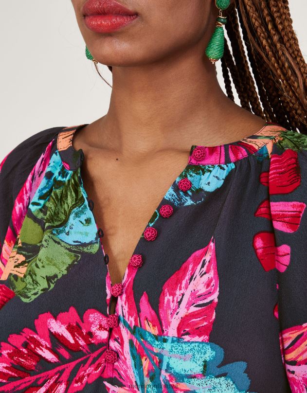 Monsoon Bria delno rašto palaidinė iš tvarios viskozės moterys mėlyna (vidurnaktis) apranga DPXBJ795