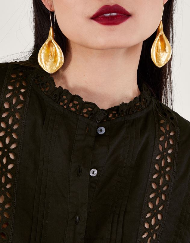 Monsoon broderie marškinėliai moterys juodas apranga DPXBJ22