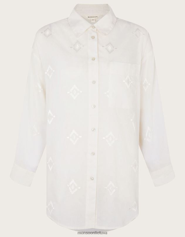 Monsoon deimantais siuvinėti paplūdimio marškinėliai moterys baltas apranga DPXBJ2778