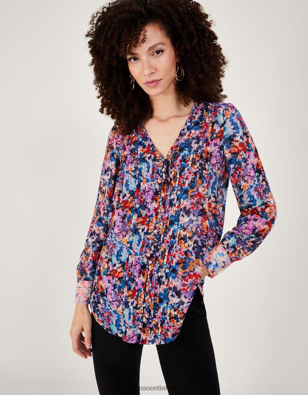 Monsoon delninio rašto klostuota palaidinė iš tvarios viskozės moterys dramblio kaulo apranga DPXBJ137