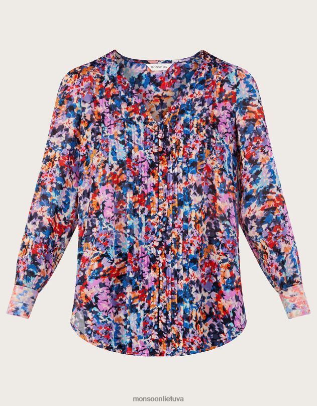 Monsoon delninio rašto klostuota palaidinė iš tvarios viskozės moterys dramblio kaulo apranga DPXBJ137