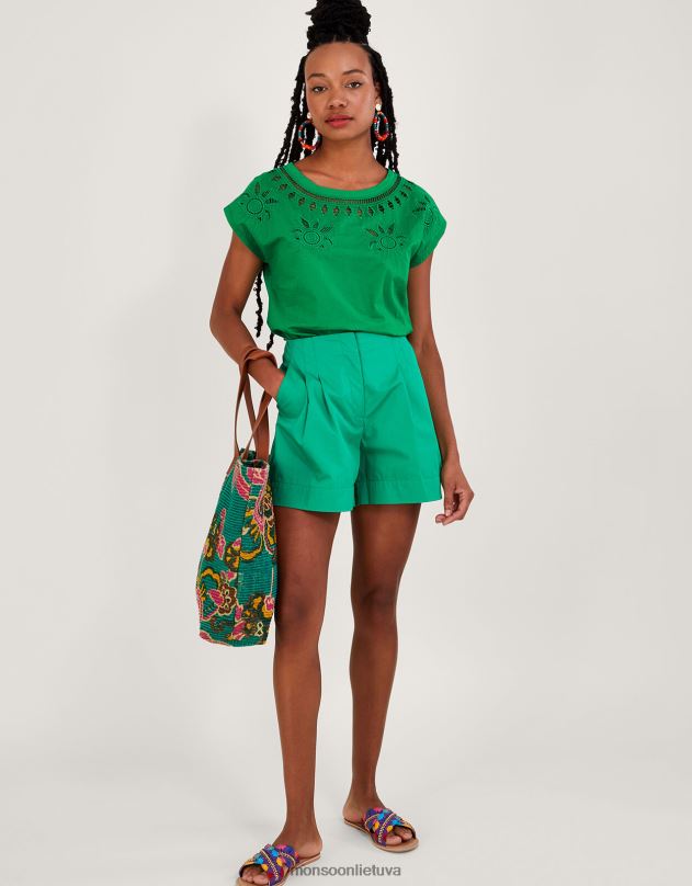 Monsoon gėlėmis iškirpti marškinėliai moterys žalias apranga DPXBJ309