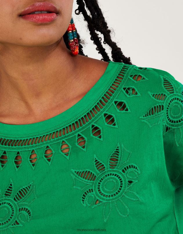 Monsoon gėlėmis iškirpti marškinėliai moterys žalias apranga DPXBJ309