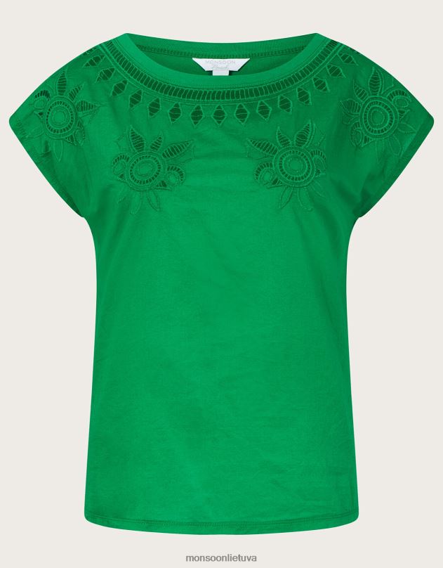 Monsoon gėlėmis iškirpti marškinėliai moterys žalias apranga DPXBJ309