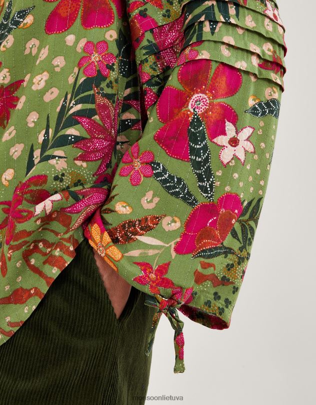 Monsoon gėlėmis marginta palaidinė moterys žalias apranga DPXBJ82