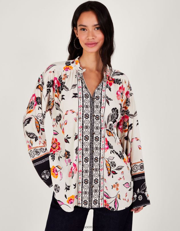 Monsoon gėlėti marškiniai moterys dramblio kaulo apranga DPXBJ27