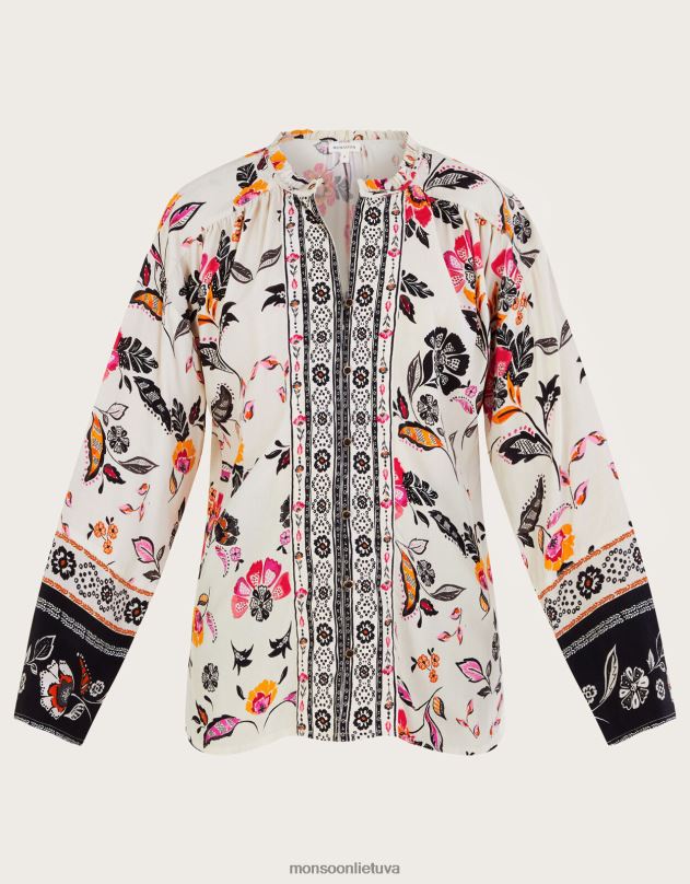 Monsoon gėlėti marškiniai moterys dramblio kaulo apranga DPXBJ27