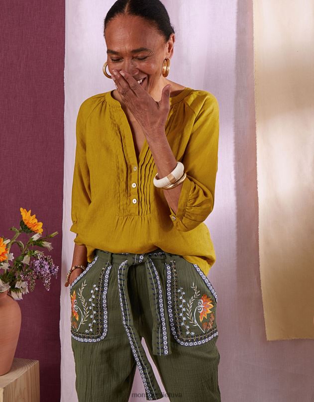 Monsoon lininė pintos spalvos palaidinė moterys žalias (chartreuse) apranga DPXBJ1028