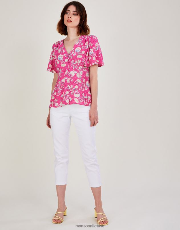 Monsoon palaidinė gėlėta angelo rankovėmis moterys rožinis apranga DPXBJ1070