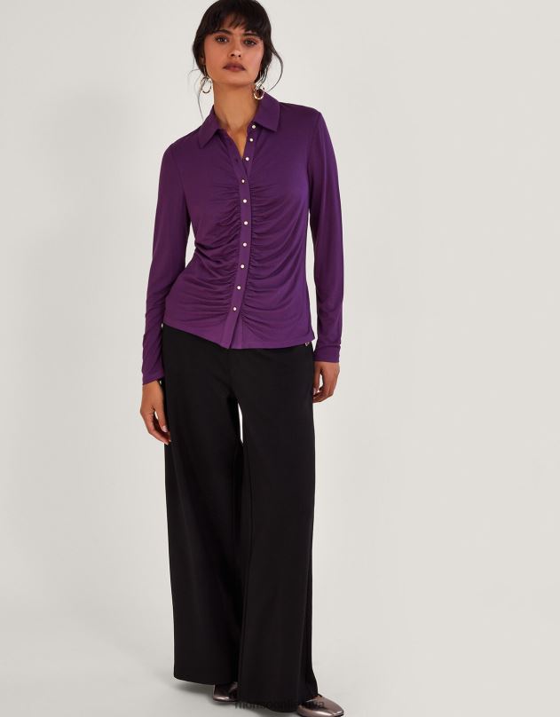 Monsoon raukšlėti marškinėliai moterys violetinė apranga DPXBJ40