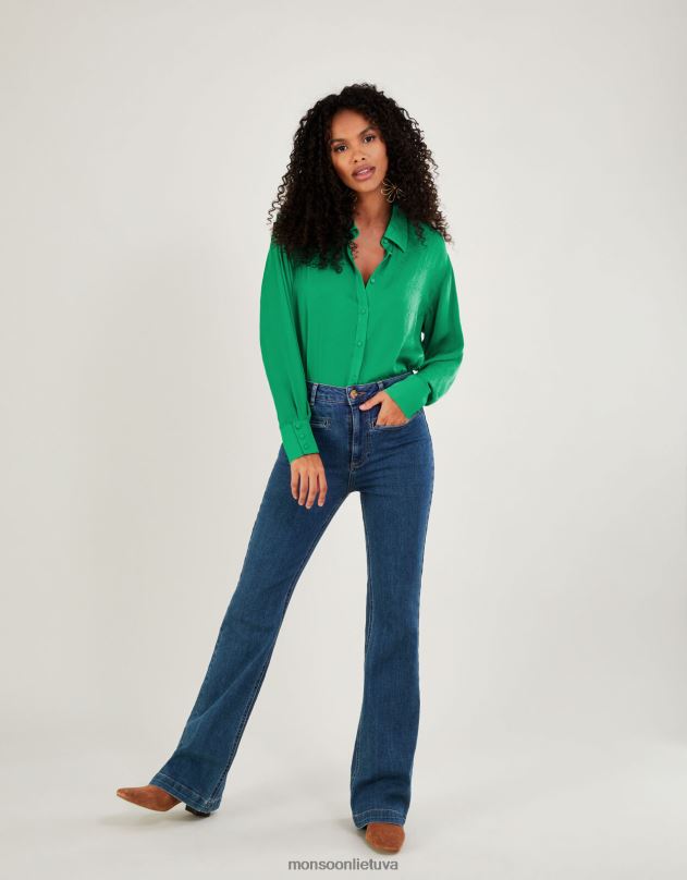 Monsoon saskia saga per atlasinę palaidinę moterys žalias apranga DPXBJ644