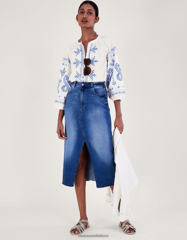 Monsoon siuvinėti marškiniai moterys baltas apranga DPXBJ192