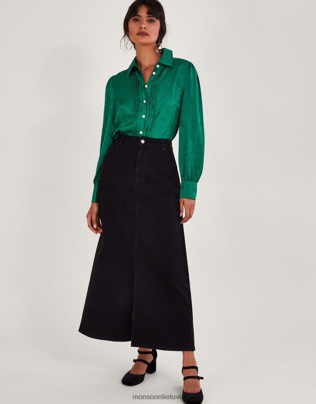 Monsoon sophie žakardo palaidinė moterys žalias apranga DPXBJ114