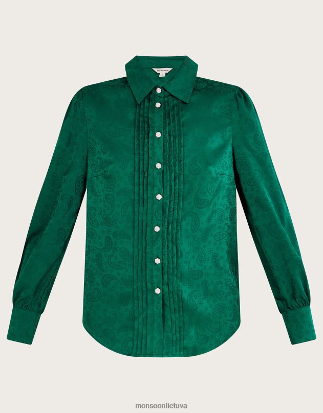 Monsoon sophie žakardo palaidinė moterys žalias apranga DPXBJ114
