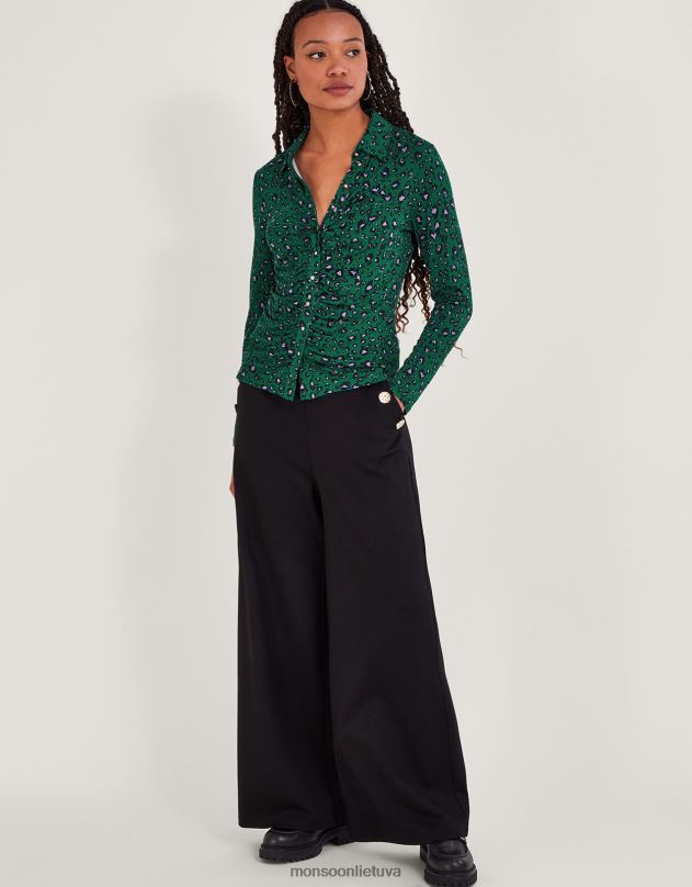 Monsoon spausdinti raukšlėti džersio marškiniai moterys žalias apranga DPXBJ95
