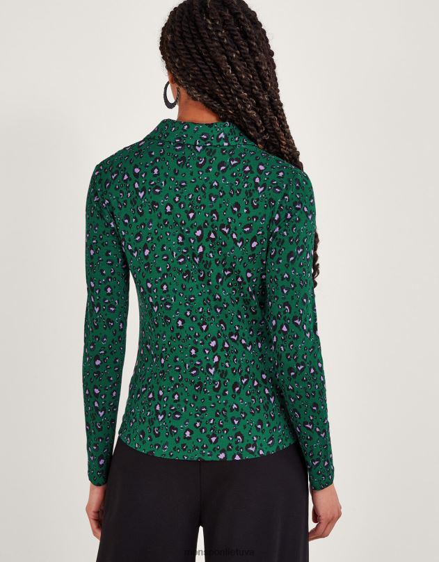 Monsoon spausdinti raukšlėti džersio marškiniai moterys žalias apranga DPXBJ95