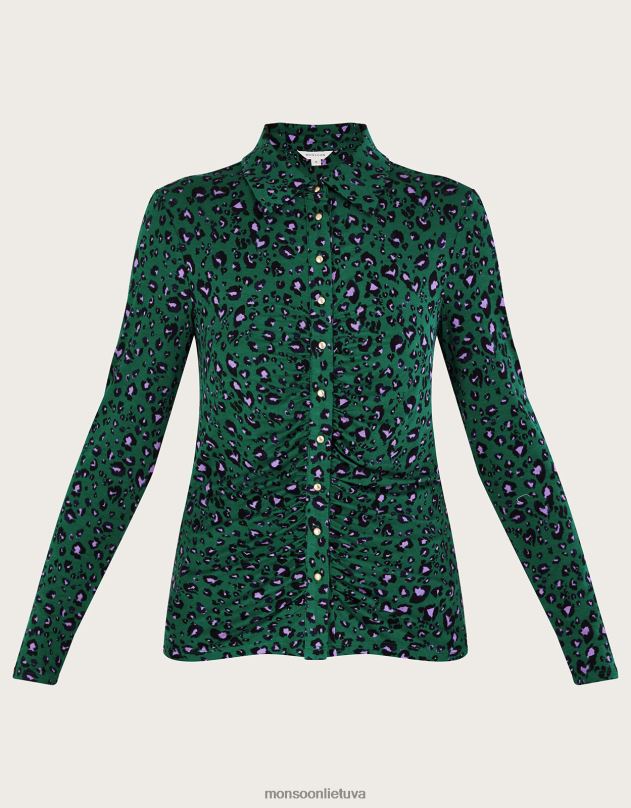 Monsoon spausdinti raukšlėti džersio marškiniai moterys žalias apranga DPXBJ95