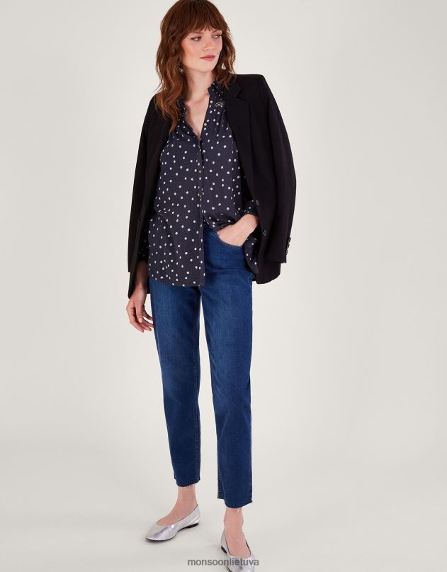 Monsoon taškinio kirpimo palaidinė moterys mėlyna (navy) apranga DPXBJ69