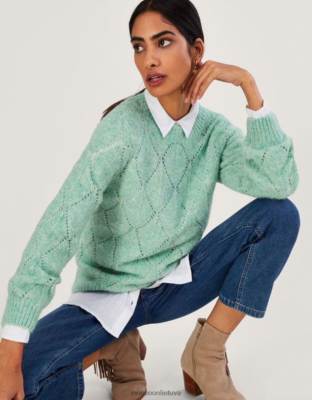Monsoon Deimantinio dygsnio džemperis su perdirbtu poliesteriu moterys žalias apranga DPXBJ555