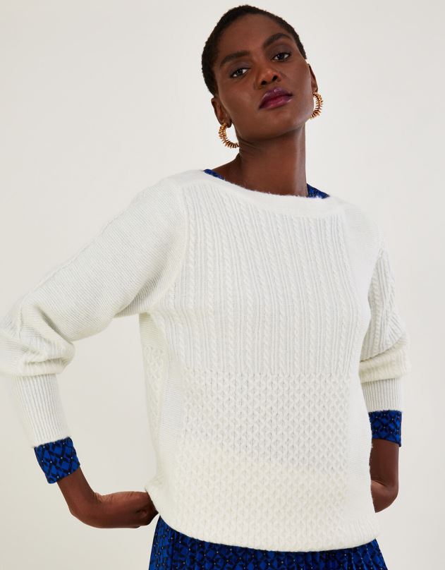 Monsoon Superminkštas dygsniuotas tunika megztinis su perdirbtu poliesteriu moterys dramblio kaulo apranga DPXBJ414