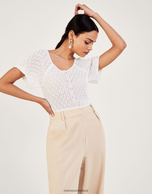 Monsoon angelo rankovės pointelle viršus moterys dramblio kaulo apranga DPXBJ409