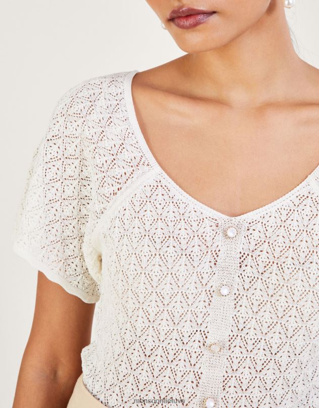 Monsoon angelo rankovės pointelle viršus moterys dramblio kaulo apranga DPXBJ409