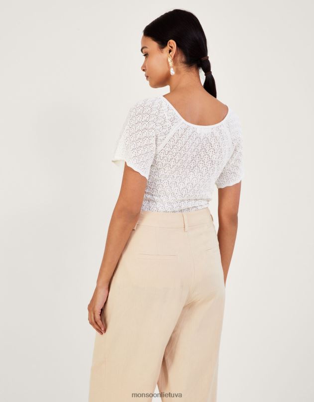 Monsoon angelo rankovės pointelle viršus moterys dramblio kaulo apranga DPXBJ409