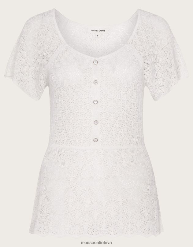 Monsoon angelo rankovės pointelle viršus moterys dramblio kaulo apranga DPXBJ409