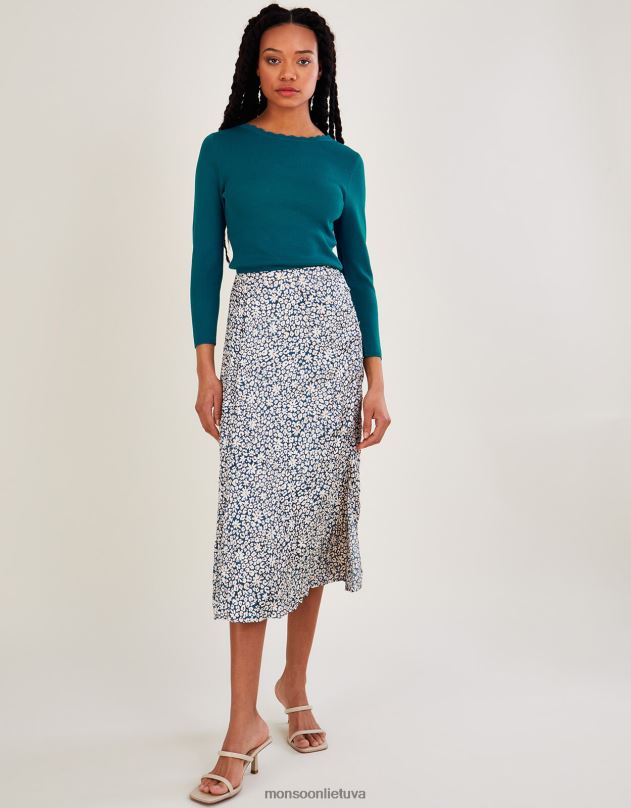 Monsoon apvalus surišamas džemperis su lenzing ecovero moterys žalsvai mėlyna apranga DPXBJ518