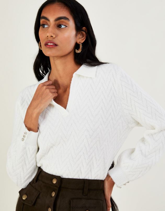 Monsoon apykaklės kabelis megztas megztinis su perdirbtu poliesteriu moterys dramblio kaulo apranga DPXBJ1075