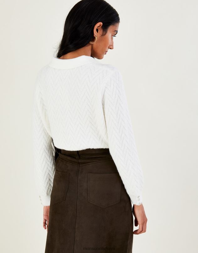 Monsoon apykaklės kabelis megztas megztinis su perdirbtu poliesteriu moterys dramblio kaulo apranga DPXBJ1075