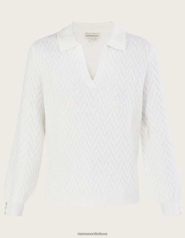 Monsoon apykaklės kabelis megztas megztinis su perdirbtu poliesteriu moterys dramblio kaulo apranga DPXBJ1075
