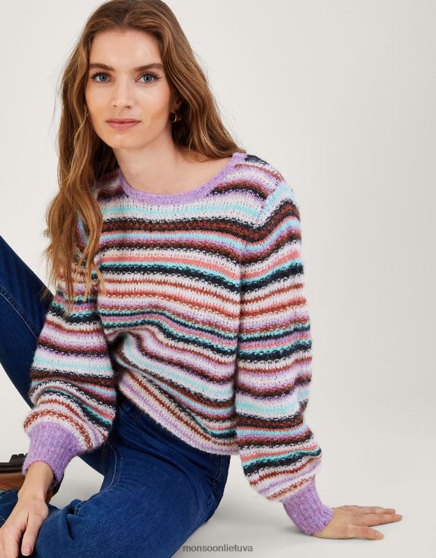 Monsoon dryžuotas megztinis su perdirbtu poliesteriu moterys violetinė (alyvinė) apranga DPXBJ330